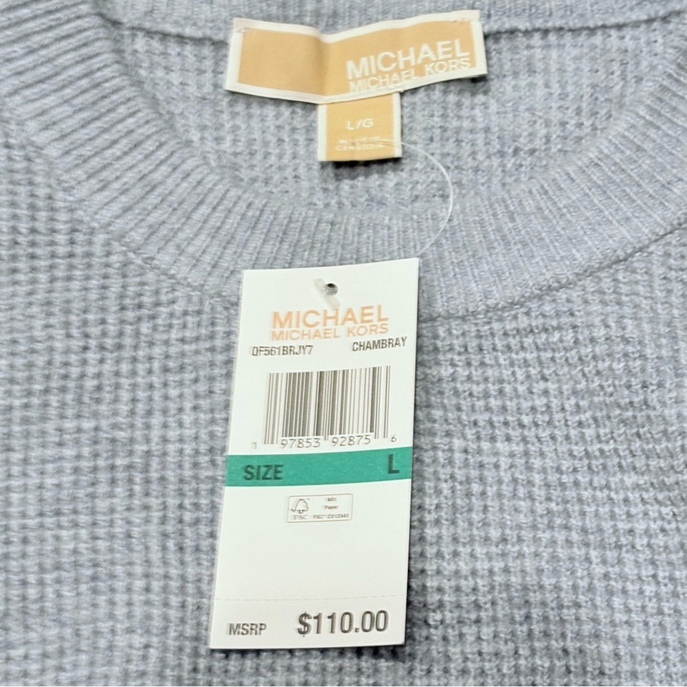 MICHAEL Michael Kors Chambray Waffle-Knit Cropped Sweater Large NWT - Picture 6 of 8